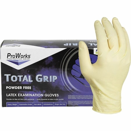 Proworks Total Grip Latex Powder Free Exam Gloves, 8 mil Thickness x 9.40in Glove L, Medium Size, 10PK GL-L165FM