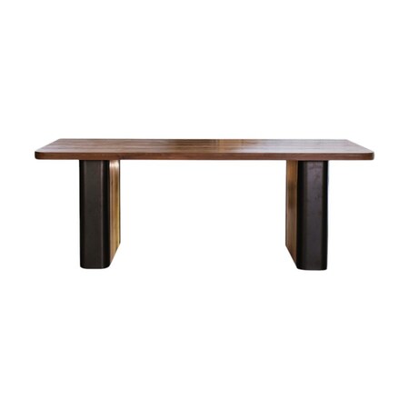 Homeroots 71" Natural and Black Reclaimed Wood And Rattan Dining Table 716285