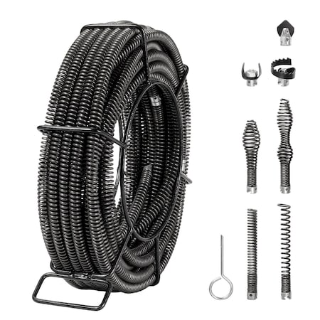 Vevor Sectional Drain Cleaning Cable 66FTx5/8In & 7 Cutters for 0.8 in-3.9 in Pipes 66ft*5/8