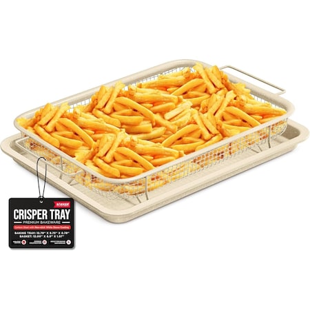 Bakken-Swiss 2-Piece Crisper Tray, White Marble Non-Stick, Basket Design for Crispy Chips and Bacon BAKCRIPWH