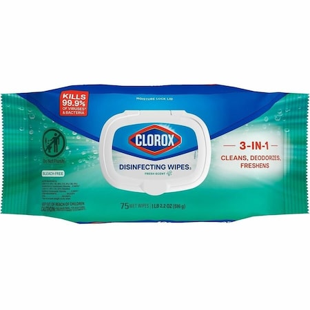 Clorox Disinfecting Cleaning Wipes, Flex Pack, 1-Ply, 8 x 7, Fresh Scent, White, 75 Towels 31430