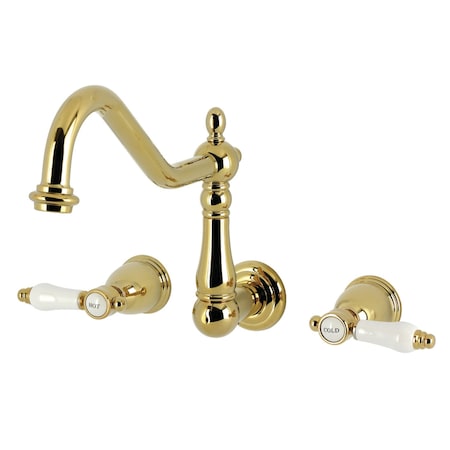 Kingston Brass Two-Handle Wall Mount Kitchen Faucet, Polished Brass KS1282BPL