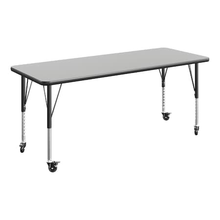 Flash Furniture Commercial Adjustable Height Rectangular Activity Table - Locking Casters-Gray XU-A2460-REC-GY-T-P-CAS-GG