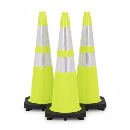 Traffic Kontrol 36in Traffic Safety Cone - 10 Lbs - Lime - 6in+4in Hi Intensity Reflective Collars - 3PK TKTC-36-10-LM-2C-3