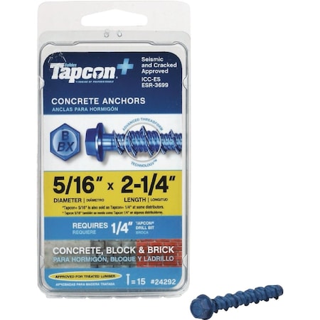 Tapcon 5/16'' x 2-1/4'' Hex Washer Concrete Screw Anchor, 15 Ct. 24292