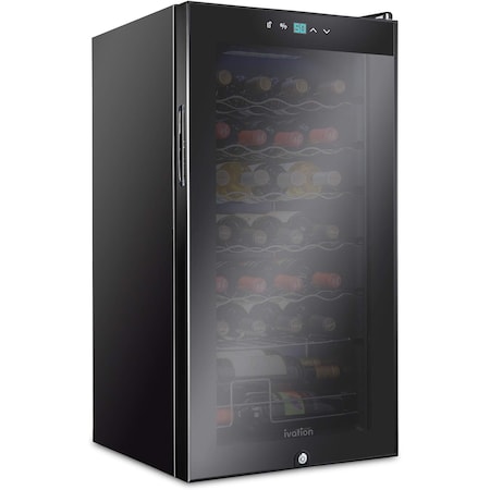 Ivation 28 Bottle Compressor Wine Refrigerator, Freestanding Wine Cooler with Lock, Black IVFWCC281LB