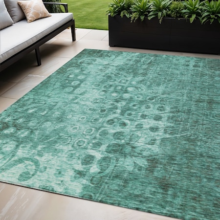 Homeroots 5' X 8' Teal Blue Ikat Washable Indoor Outdoor Area Rug 577002