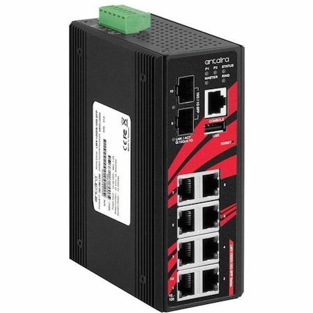 Antaira 10-Port Industrial Light Layer 3 Gigabit Managed Ethernet Switch LMX-1002G-10G-SFP