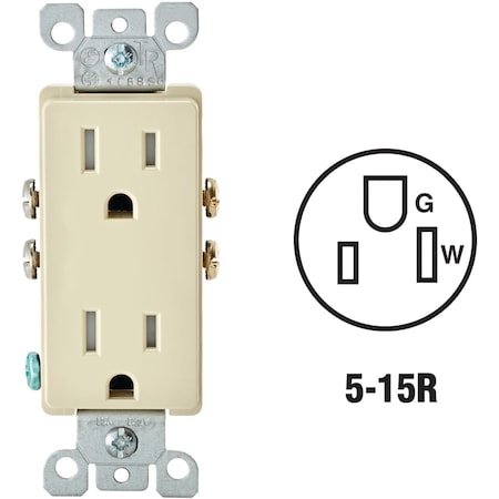 Leviton Decora 15A Ivory Tamper Resistant 5-15R Duplex Outlet R58-T5325-0DI