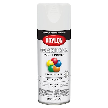 Colormaxx 12 Oz Krylon White Paint & Primer Spray Paint, Satin K05577007