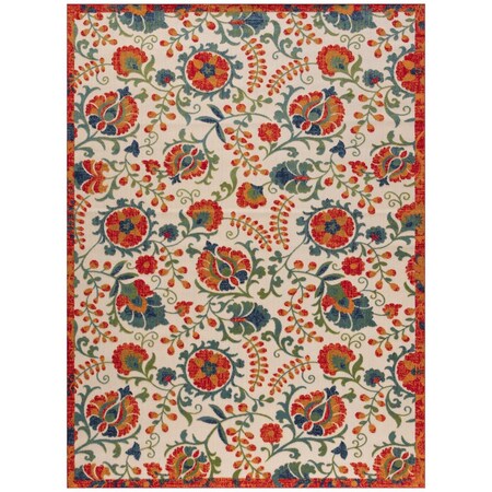 Homeroots 12' X 15' Ivory Green Orange Blue And Red Floral Indoor Outdoor Area Rug 548135
