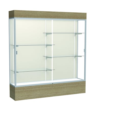 Ghent 80''H x 72''W x 16''D Reliant Driftwood Oak Display Case w/ Fabric Back & Satin Frame 2176PB-SN-DK