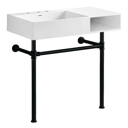 Kingston Brass 36" Solid Surface Console Sink with Stainless Steel Legs, 8-Inch, 3-Hole, Matte White/Matte Black KVPB3368SQA80