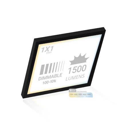 Nuwatt 1x1 LED Square Flat Surface Mount Panel Light, Dimmable, 5CCT 2700K-5000K, 1500LM, Black Trim NW-SM-1X1-18W-5CT-BLK