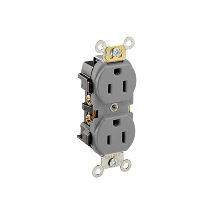 Leviton Industrial Series Heavy Duty Grade Duplex Receptacle, 15 Amp, 125 Volt 5262-GYS