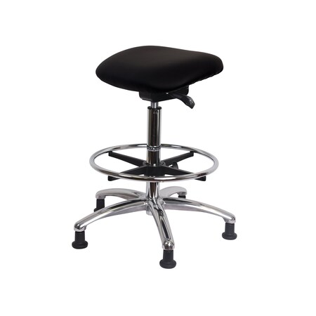 Blue Ridge Ergonomics CL100CleanRoom Sit-Stand-Standing Ht with Chrome Foot Ring Stat Glides in Black Trailblazer Vinyl CLR-VSTSS-CR-CF-RG-8540