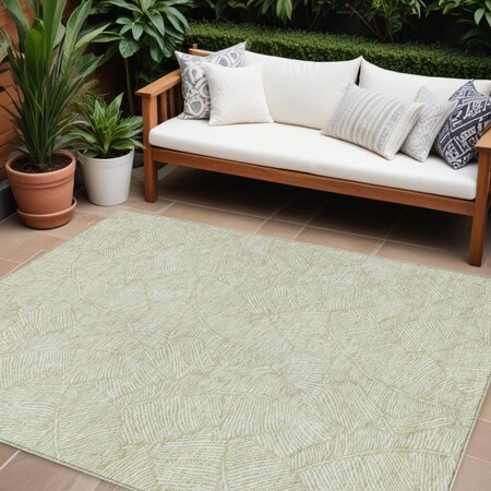 Homeroots 8' X 10' Artichoke Green And Ivory Floral Washable Indoor Outdoor Area Rug 594602