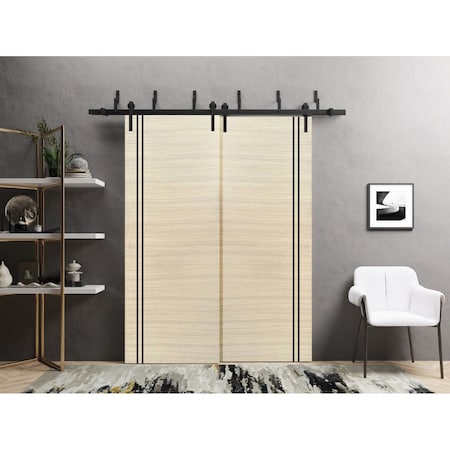 Sartodoors Slab Barn Door Panel, Planum 0016 Natural Veneer and Aluminum Strips, Sturdy Finished Flush Modern PLANUM0016S-SHP-42