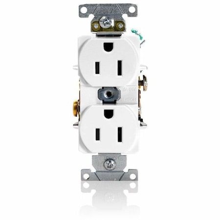 Leviton Duplex Straight Blade Receptacle, 5-15R, 15 A, 125V AC, 2 Pole, 3 Wire, Flush Mount, Grounded 5262-SW