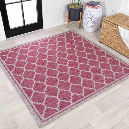 Jonathan Y Trebol Moroccan Trellis Textured Weave Fuchsia/Light Gray 5 ft Square Indoor/Outdoor Area Rug SMB109H-5SQ