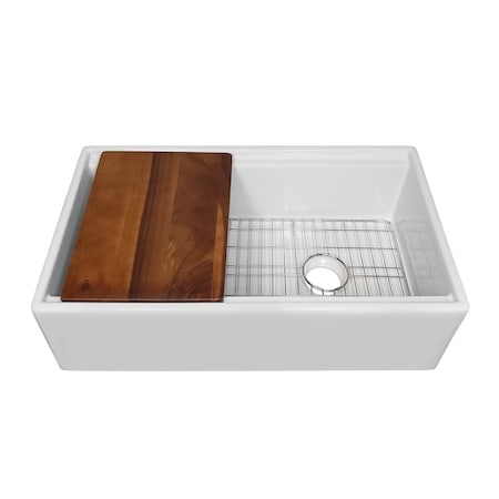 Whitehaus Collection 30 in Reversible Single Bowl Workstation Fireclay Sink Set /w Smooth Front Apron WHLW3019