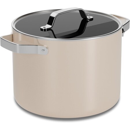 Bakkenmaster 8.5-Qt Ceramic Coated Stock Pot with Lid, Nonstick, Oven Safe, PTFE and PFAS Free, Cream BKCRSTKPTCR88