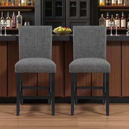Homeroots Set of Two 26" Gray and Black Wood and Fabric Counter Height Bar Chairs 564783