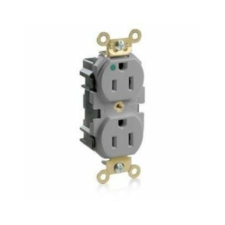 Leviton Straight Blade Receptacle, 5-15R, 15 A, 125V AC, Self-Grounded MRI15-GY