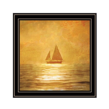 Homeroots Solo Gold Sunset Sailboat Black Framed Print Wall Art 529605