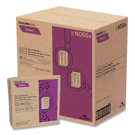Cascades Pro Select Dinner Napkins, 1-Ply, 16 x 15 1/2, Natural, PK3000 N055