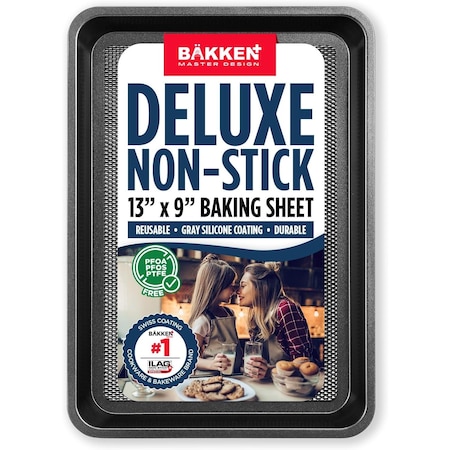 Bakken- Swiss BAKKEN Kitchen Nonstick Cookie Sheet, 13.58in. x 9.65in., PFOA-Free, Oven Safe, 450 DegF, Gray BKDD1P06