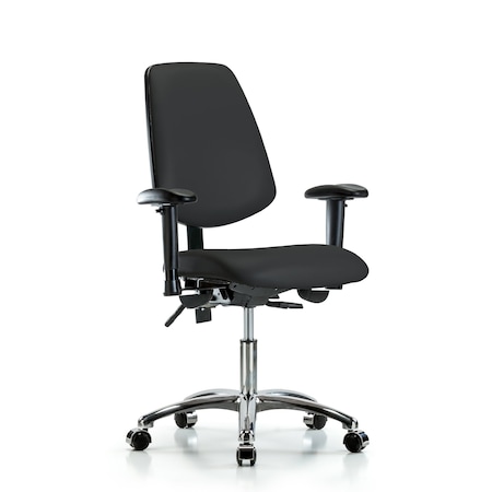 Blue Ridge Ergonomics Desk Chair Desk Chair, Vinyl, Med, Bk, Cast, Blk, Adjustable Arms, 18" to 23" Height, Vinyl, Black BR-VDHCH-MB-CR-T1-A1-CC-8540