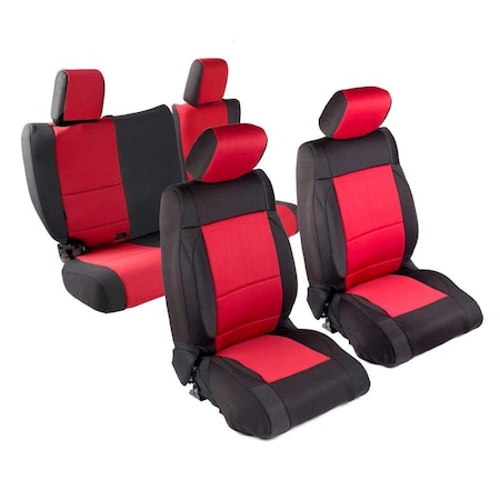 Smittybilt 1318 JEEP WRANGLER JK 4 DR NEOPRENE FRONT/REAR SEAT COVER SET; BLACK/RED 471630