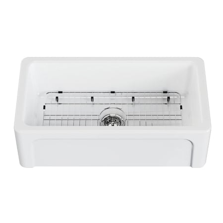 Kingston Brass 33" Fireclay Single Bowl Farmhouse Kitchen Sink with Bottom Grid and Strainer, Glossy White KGPF331810YHC