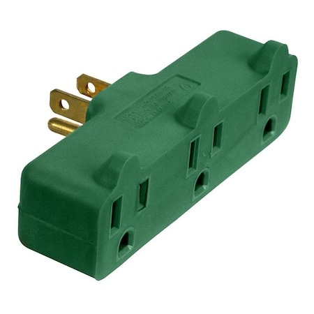 Powerzone Adapter, 125 V, 3-Outlet, NEMA: NEMA 5-15P, Green ORAD0101