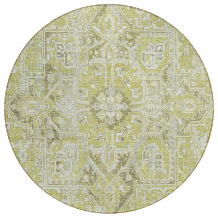 Homeroots 8' Round Artichoke Green Round Oriental Washable Non Skid Indoor Outdoor Area Rug 563741