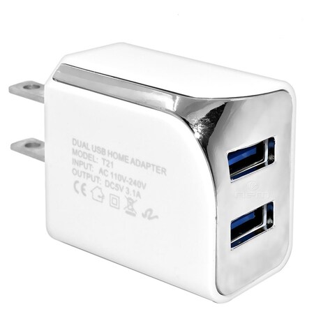 Cable Wholesale CableWholesale 3.1A 2 Port USB A Wall Travel Charger with Charging Port, White 90W1-30320WH