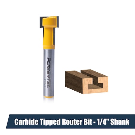 Powertec T Track, Tungsten Carbide Tipped Router Bit, 1/4" Shank, 1/2" Dia., Compatible w/ 1/4" T Bolts 73068