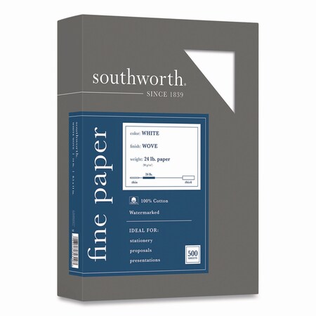 Southworth 100% Cotton Business Paper, 95 Bright, 24lb, 8.5 x 11, White, 500PK 14C