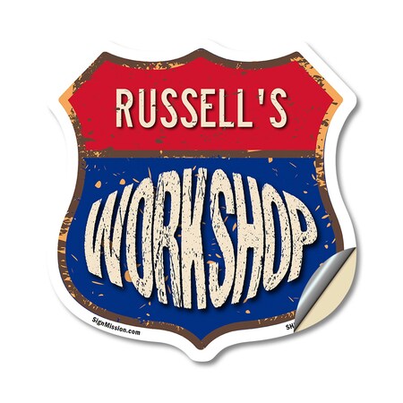 Signmission Russell's Workshop, 18 Inch X 18 Inch, Vinyl Decal SHI-D-18-489-RUSSELL