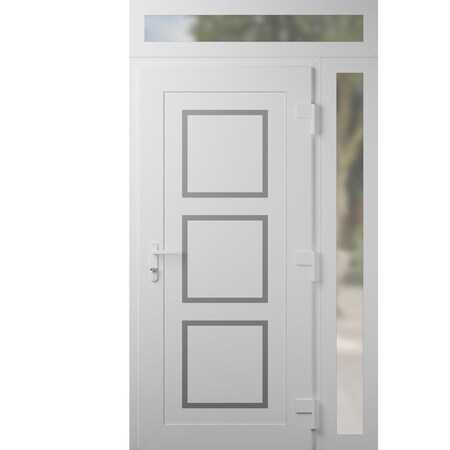 Vdomdoors Front Exterior Prehung Metal-Plastic Door, Manux 8661 White Silk, Side and Top Sidelite Transom, Of MANUX8661EXD-WS-W36+14xH80+14-LH