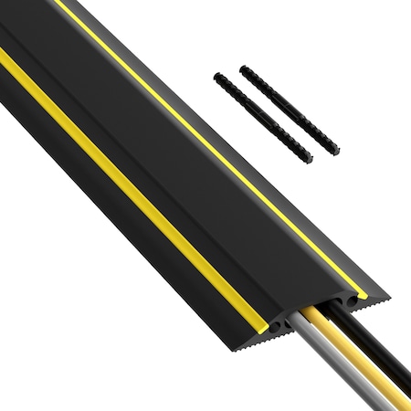 D-Line Cable Protector, 9/16 in H, 6 ft L, 3-1/4 in W, 1 Channel, PVC, Black, Yellow, 5 PK US/FC83H/5PK