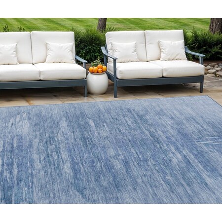 Homeroots 9' X 12' Denim Blue And Sky Blue Abstract Washable Indoor Outdoor Area Rug 587636