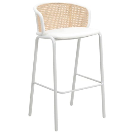 Leisuremod Ervilla Wicker Bar Stool with Fabric Seat and White Powder Coated Steel Frame, White EBW-31W