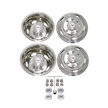 Phoenix Usa WHEEL SIMULATORS Fits 17 Inch Diameter 8 Lug Dual Wheels Polished Stainless Steel BoltOn Set of ND1719