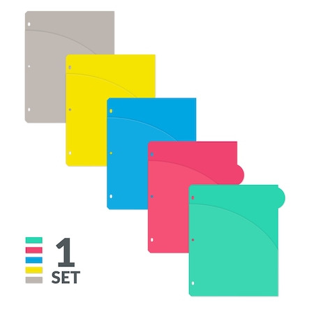 C-Line Products 8-1/2" x 11" Heavyweight Poly Binder Index Dividers with Slant Pockets, 5/ST, 12ST/BX, 6BX/CT 05750-BX