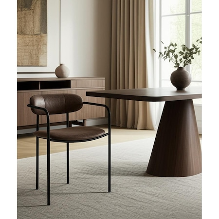 Homeroots Brown and Black Faux Leather And Metal Open Back Dining Arm Chair 605889