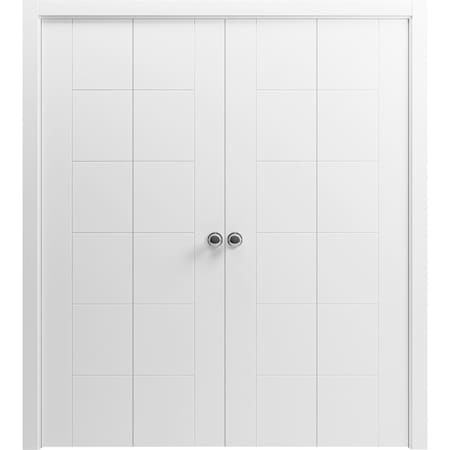 Vdomdoors Sliding Closet Double Bi-fold Doors 72 x 96 inches, Mela 0716 Painted White, Sturdy Tracks Moldings MELA0716DBF-BEM-72 x 96 (4* 18x96)