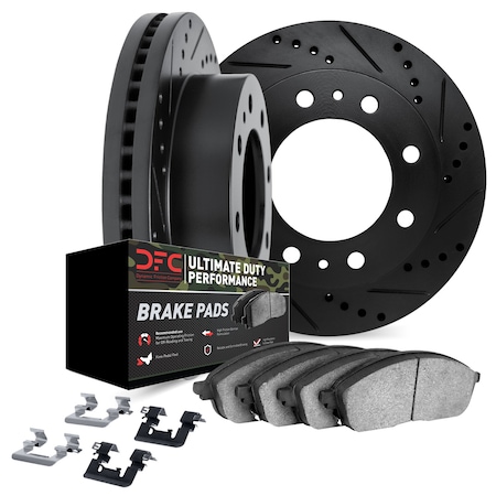 Dynamic Friction Co DFC Brake Rotor Drilled & Slotted - Black- w/Ultimate Duty Brake Pad & HW Kit 8412-54098