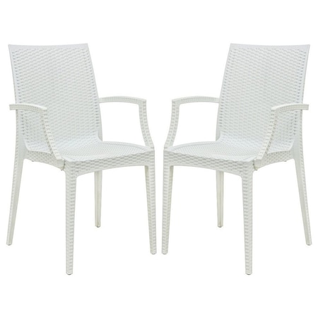 Leisuremod Weave Mace Indoor/Outdoor Arm Chair, White, 2PK MCA19W2